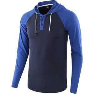 Estepoba Navy/Heather Blue Athletic Fit Lightweight Henley Pullover Shirt XXL